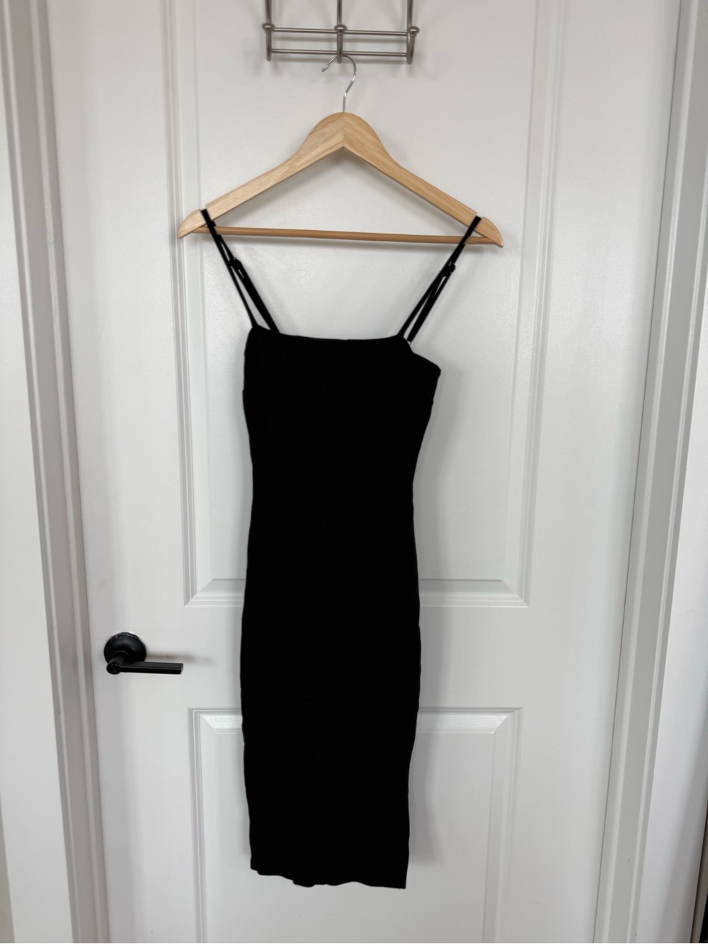 Lulu's Black Double-Strap Midi Bodycon Dress